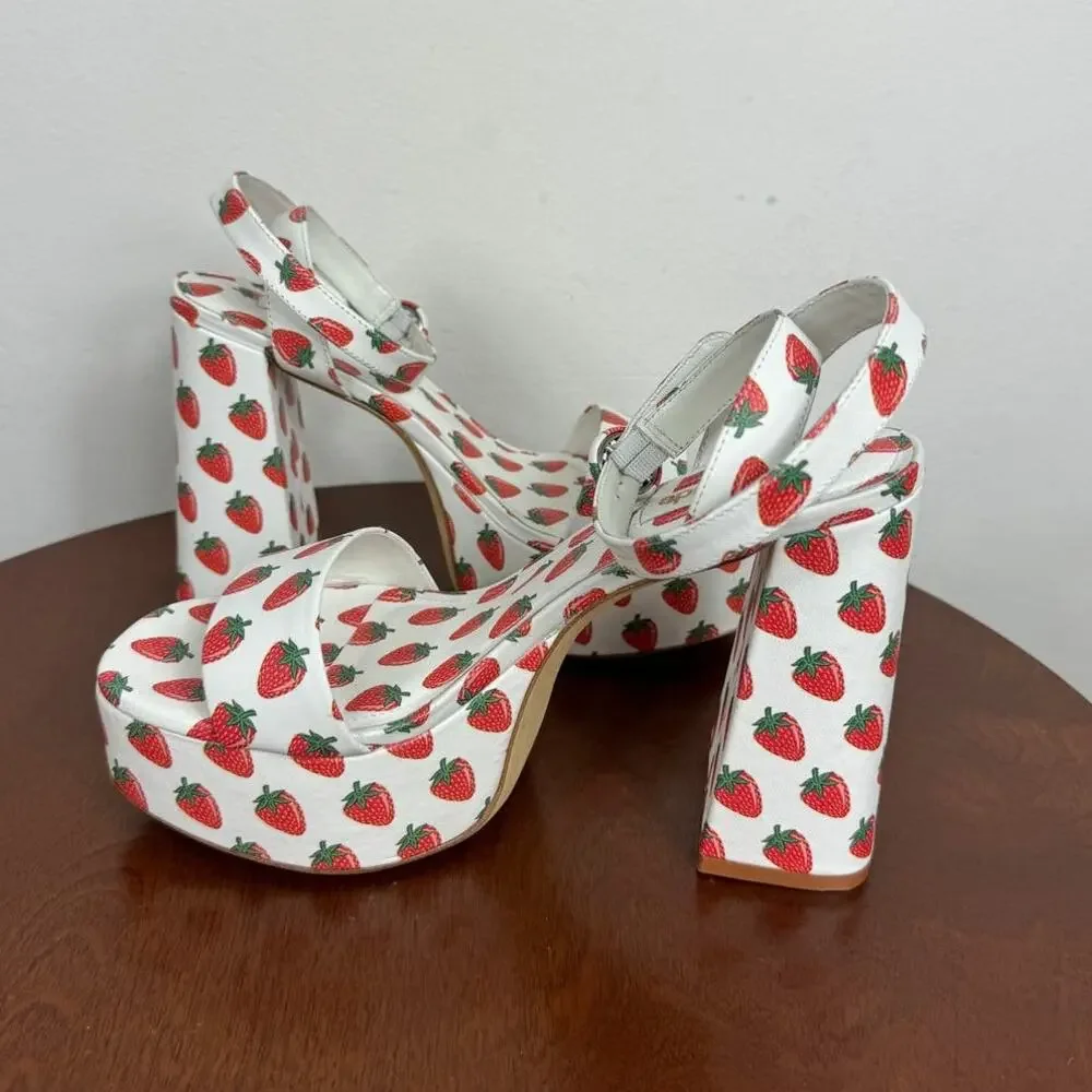 Larroude Dolly Ankle Strap Platform Sandal Strawberry Print Women's Size 6
